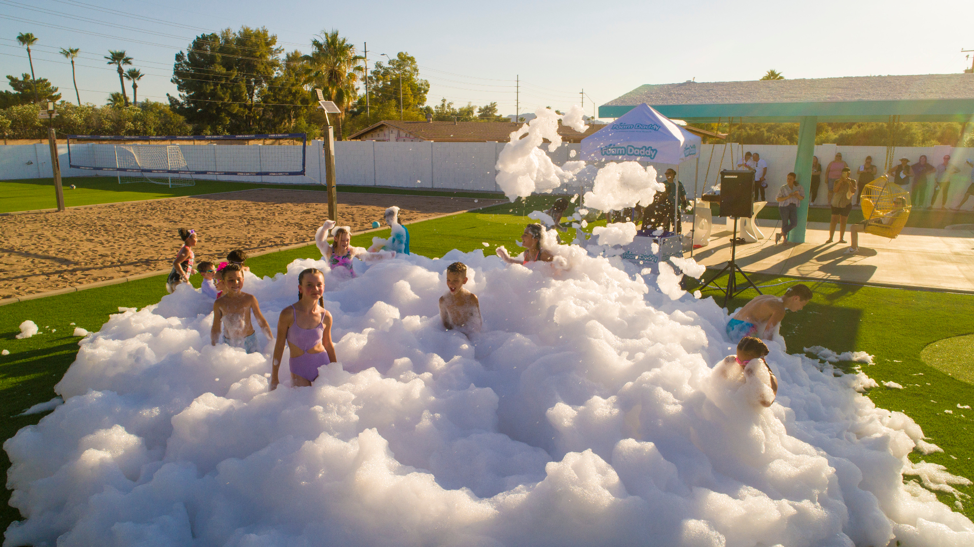 Aerial view of a Foam Zone Texas foam party event