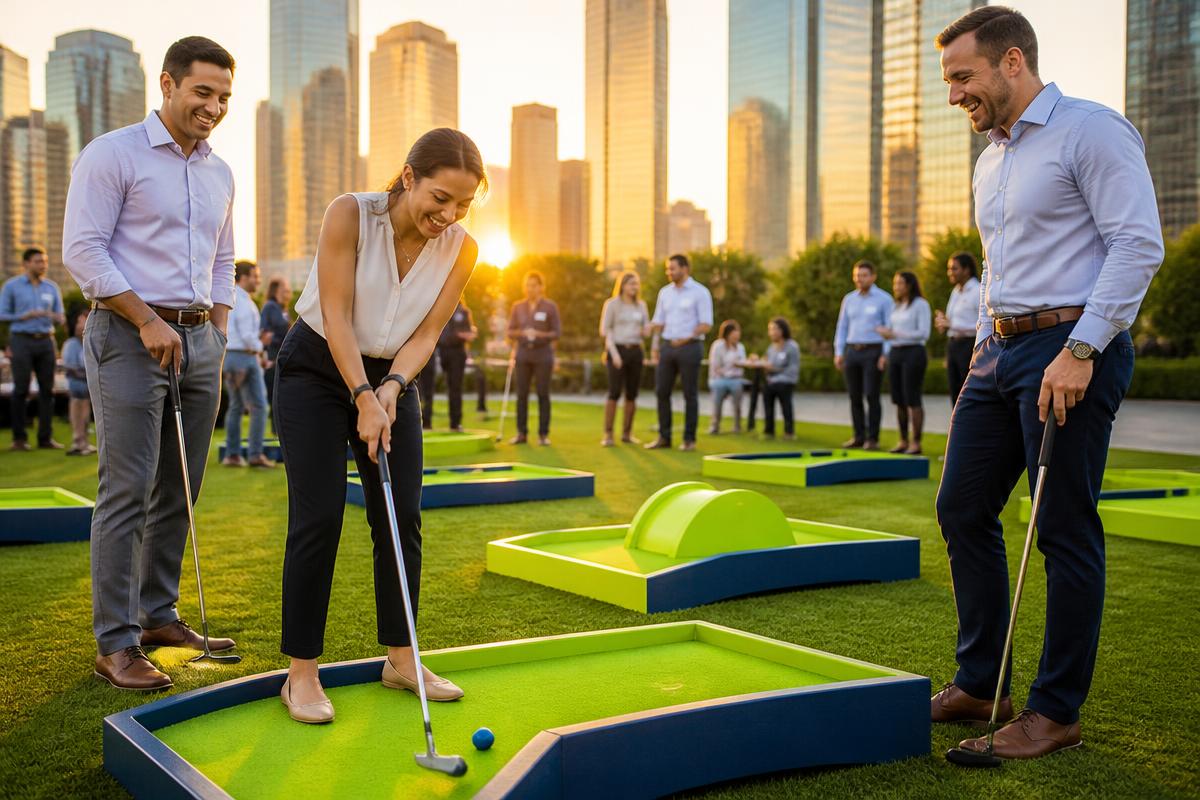 Indoor corporate mini-golf setup